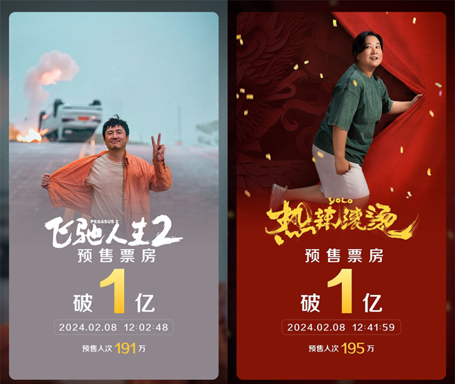 春节档新片《飞驰人生2》预售票房破4亿，破亿领跑